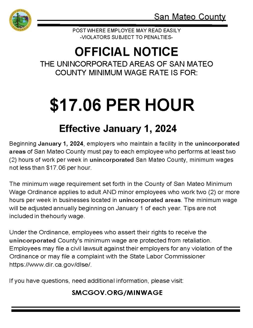 Minimum Wage Rises to 17.06 an Hour Beginning New Years Day in